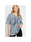 Howdy Cowboy Oversized Graphic Tee - Mineral Vintage Blue