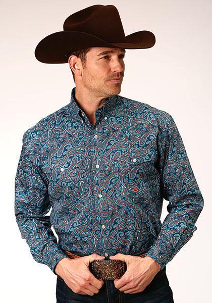 MENS L/S SHIRT   TALL MAN AMARILLO ALLOVR PRNT 2PKTS BTN  1222 BLUE CANYON PAISLEY 3-01-225-6005