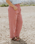 Gingham Pattern Elastic Band Waist Pants - RED/WHITE