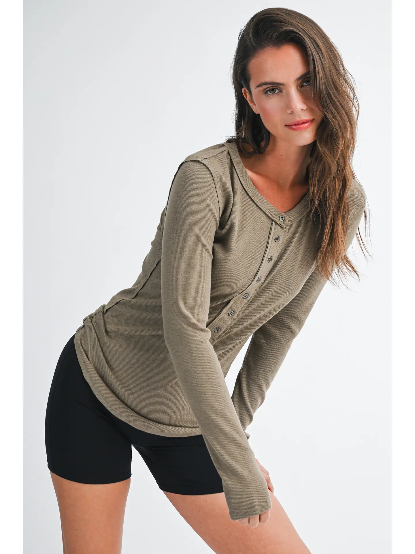 Henley Long Sleeve Top - MOCHA