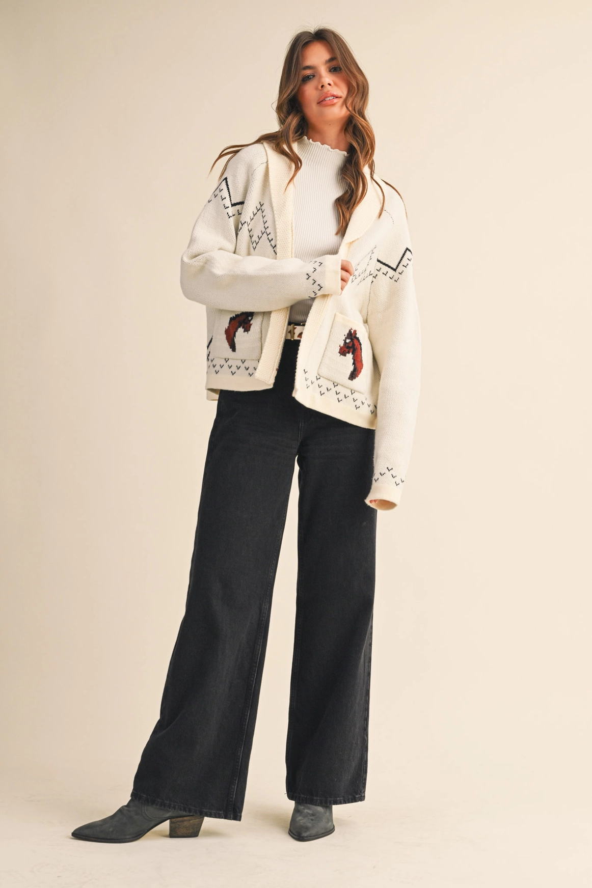 Horse Knit Sweater Cardigan - Ivory