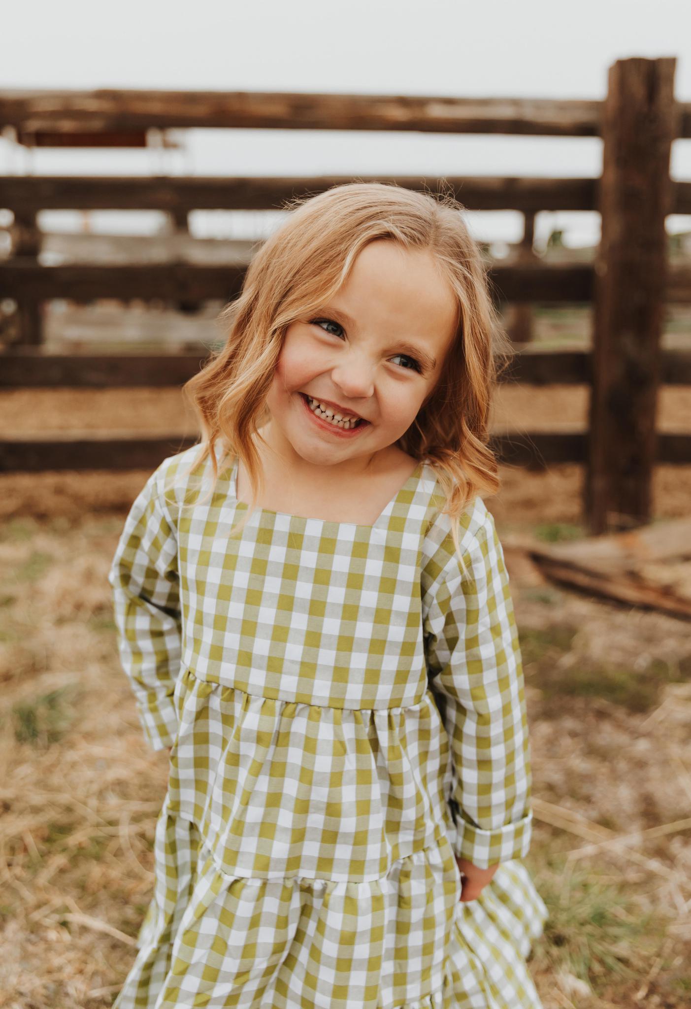GIRLS GREEN CHECK TIERED DRESS