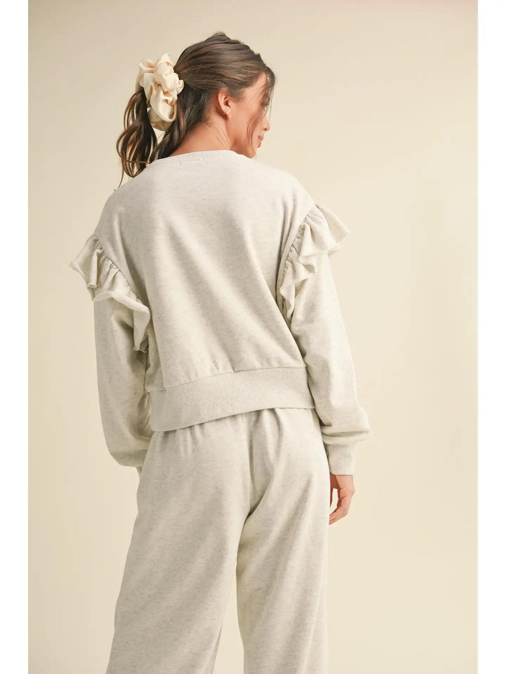 Ruffled Detail Sweatshirts - Heathered Grey