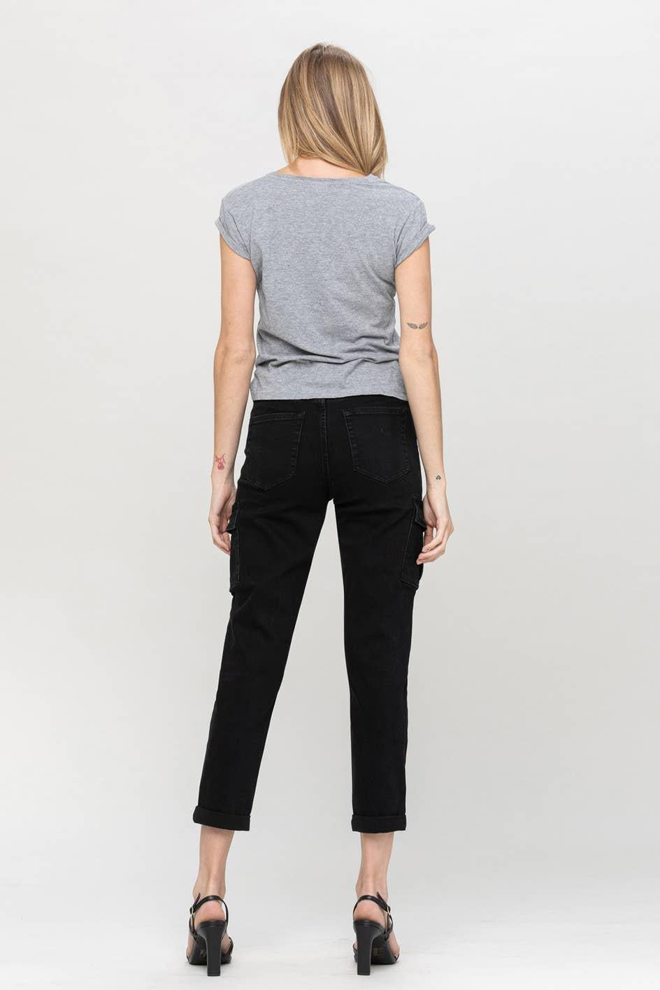 HIGH RISE MOM CARGO PANT | BLACK