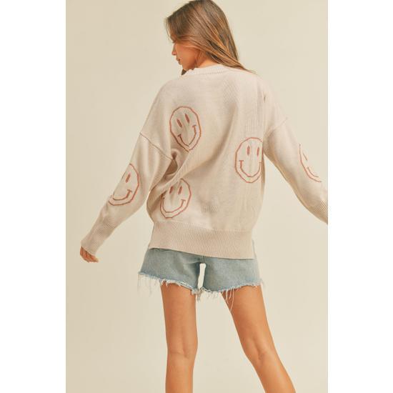 SMILE PATTERNED SWEATER TOP BEIGE