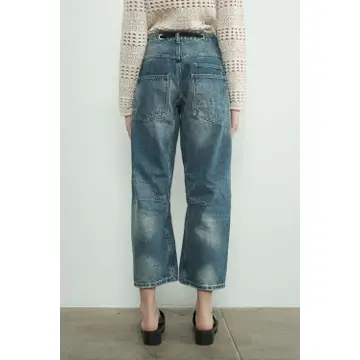 Barrel Denim Pants with Eyelet Waist