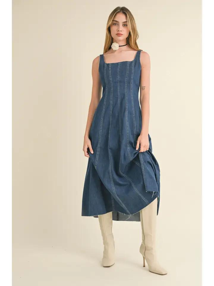 Paneled Denim Long Dress