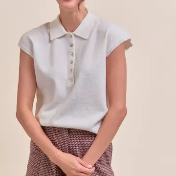 Cap Sleeve Collared Sweater Vest - IVORY