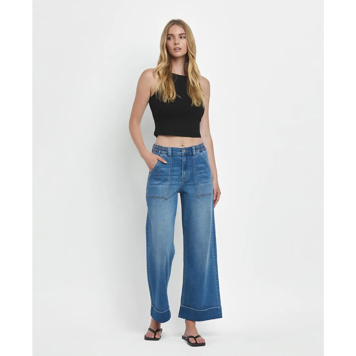 High Rise Double Cuffed Baggy Wide Jeans | Enviably