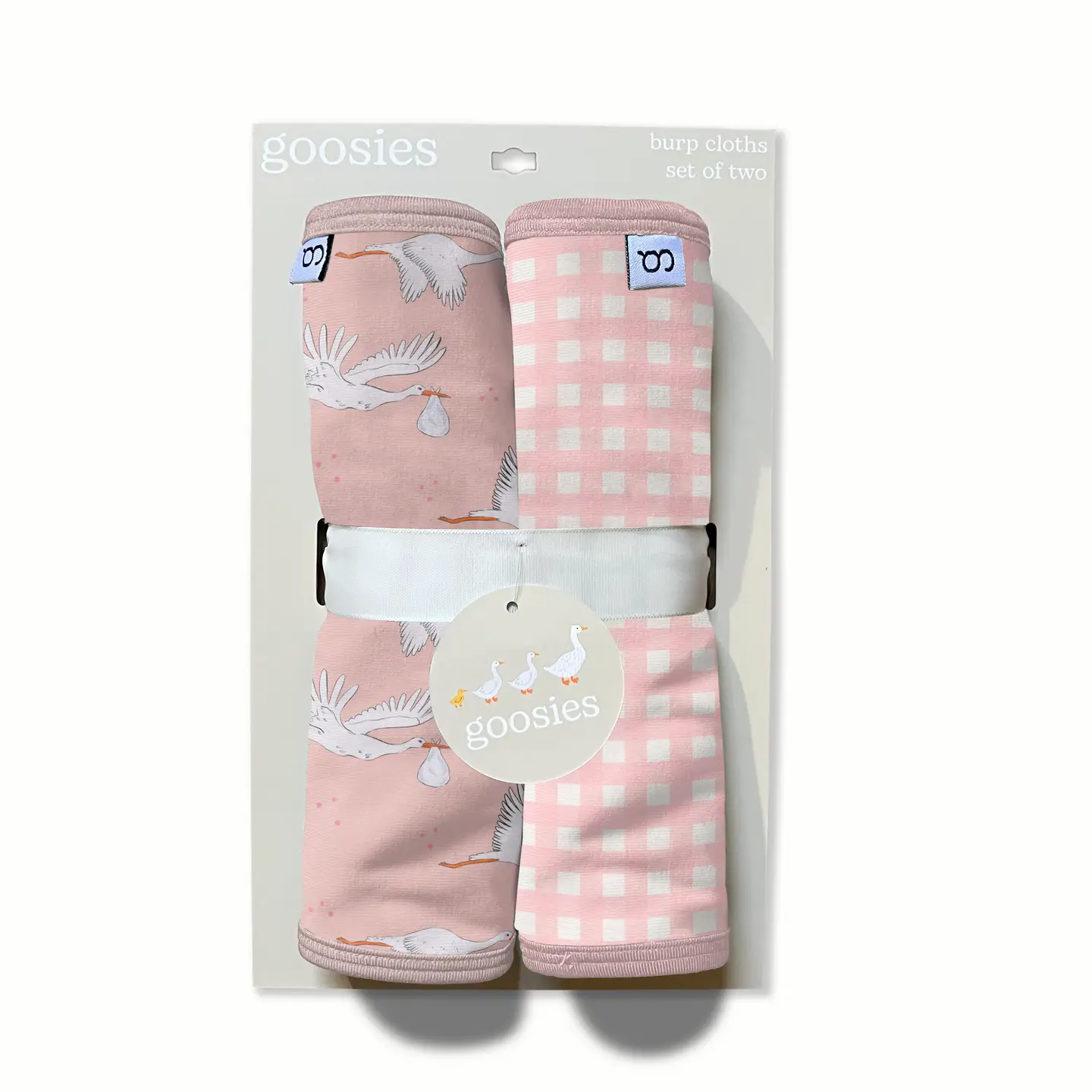 Burp Cloth Set - Pink Storks/Gingham