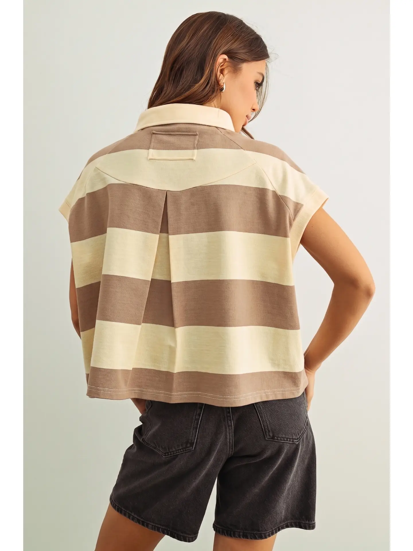 Wide Striped Sslv Polo Shirts - BEIGE/TAN
