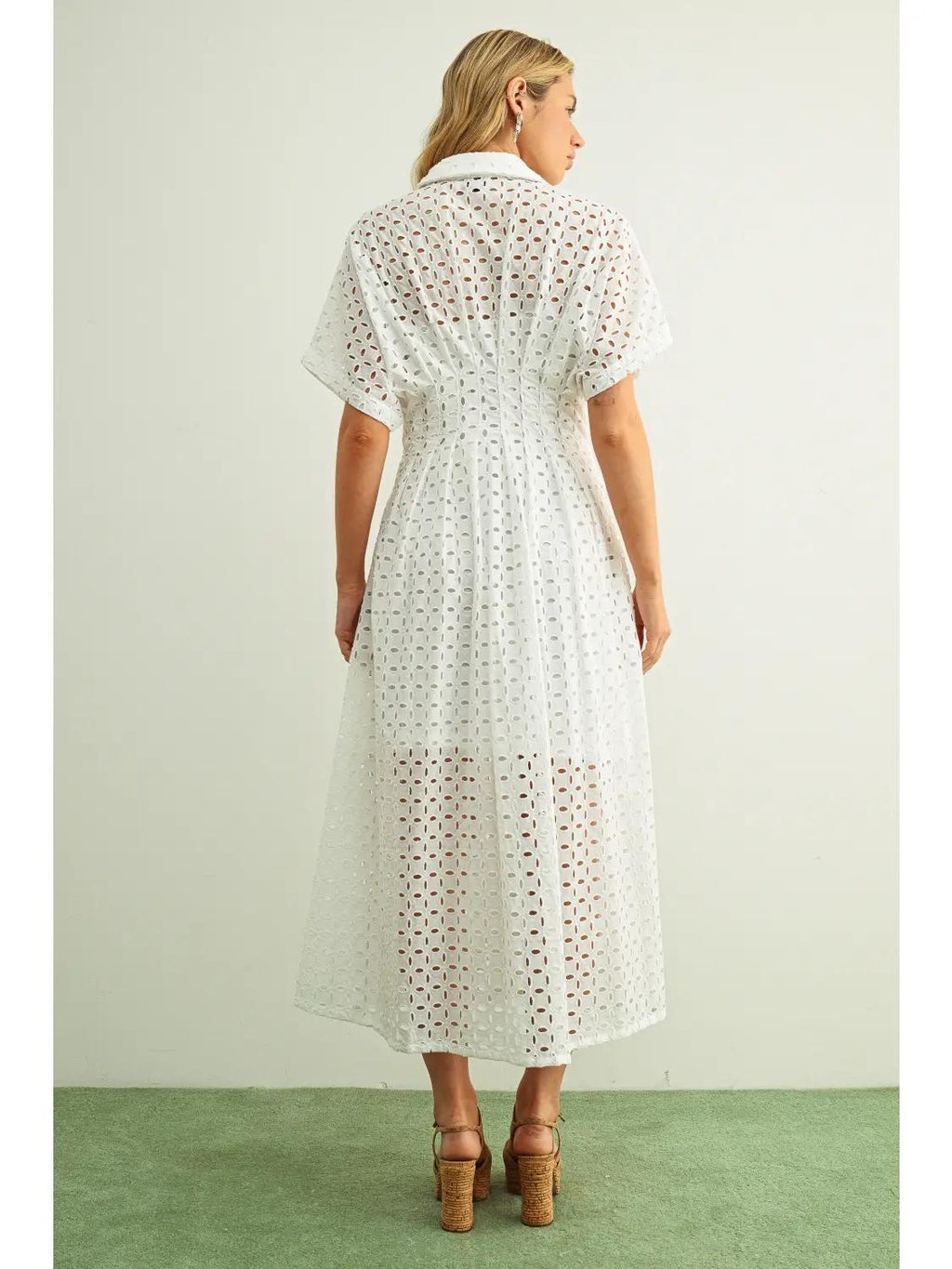 Eyelet Fabric Button Front Shirt Dress
