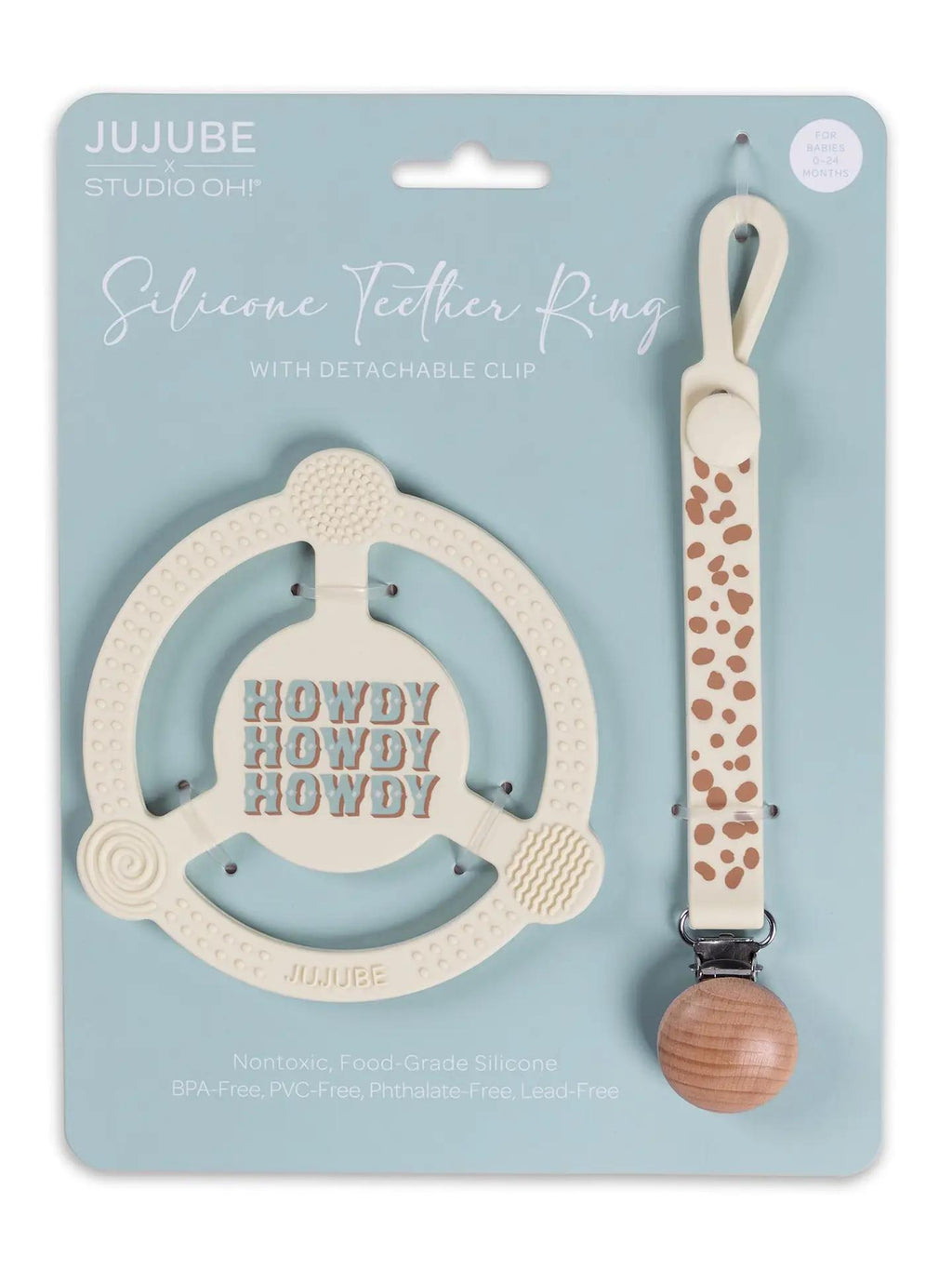 Silicone Teether Ring with Detachable Clip Howdy Partner - Blue