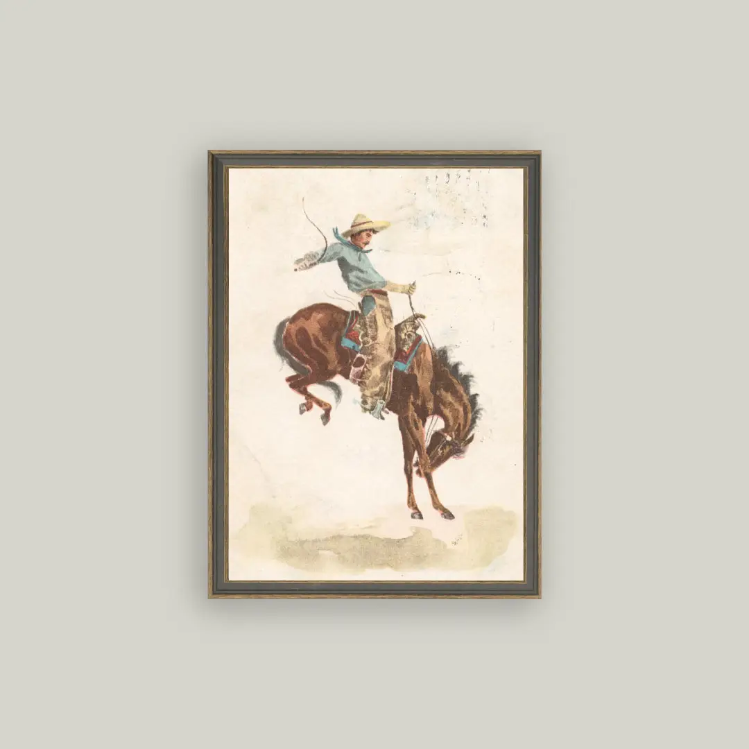 Bucking Bronco Framed Antique Art 11x15