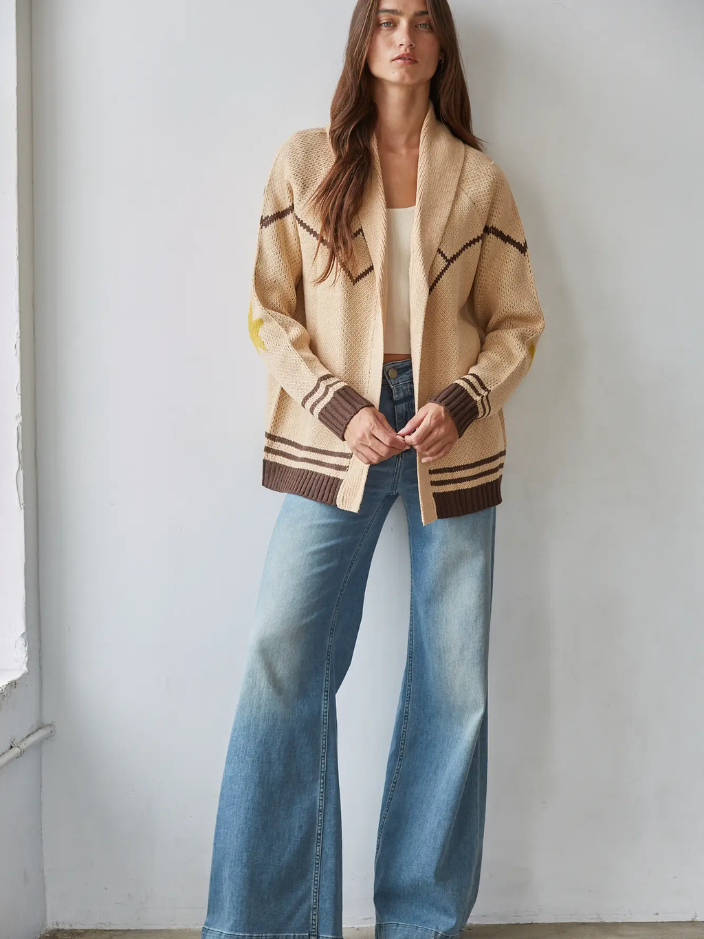 Knit Sweater Cardigan Top with Star and Horse Detail