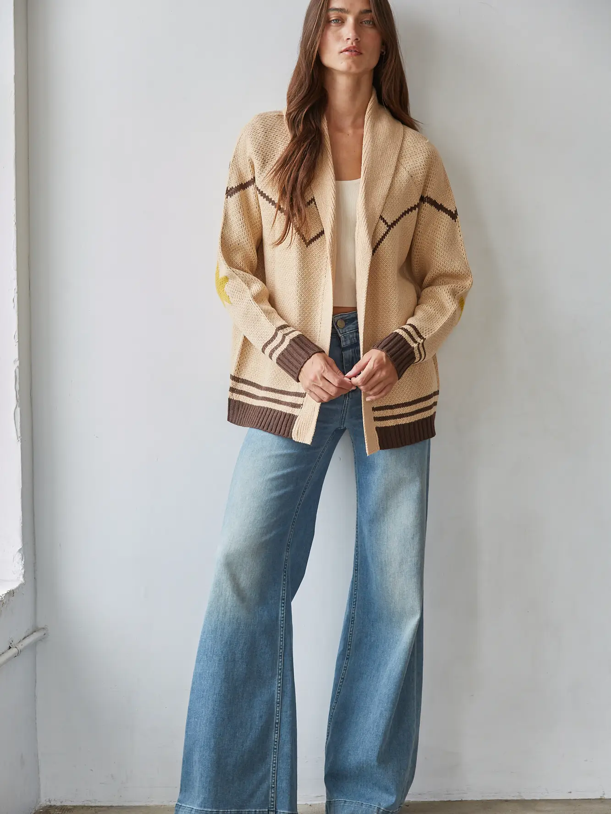 Knit Sweater Cardigan Top with Star and Horse Detail