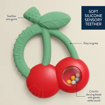 Bitzy Shake™ - Silicone Teether with Rattle - CHERRIES