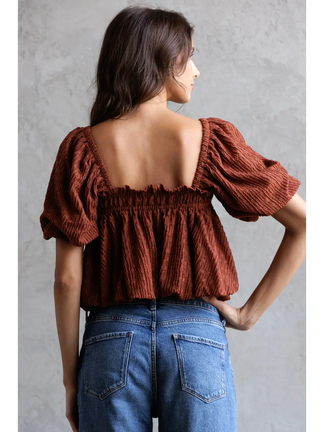 PUFF Sleeve Babydoll Top - Rust Floral