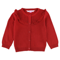 Girls Red Sweater Knit Ruffle Trim Cardigan - Red