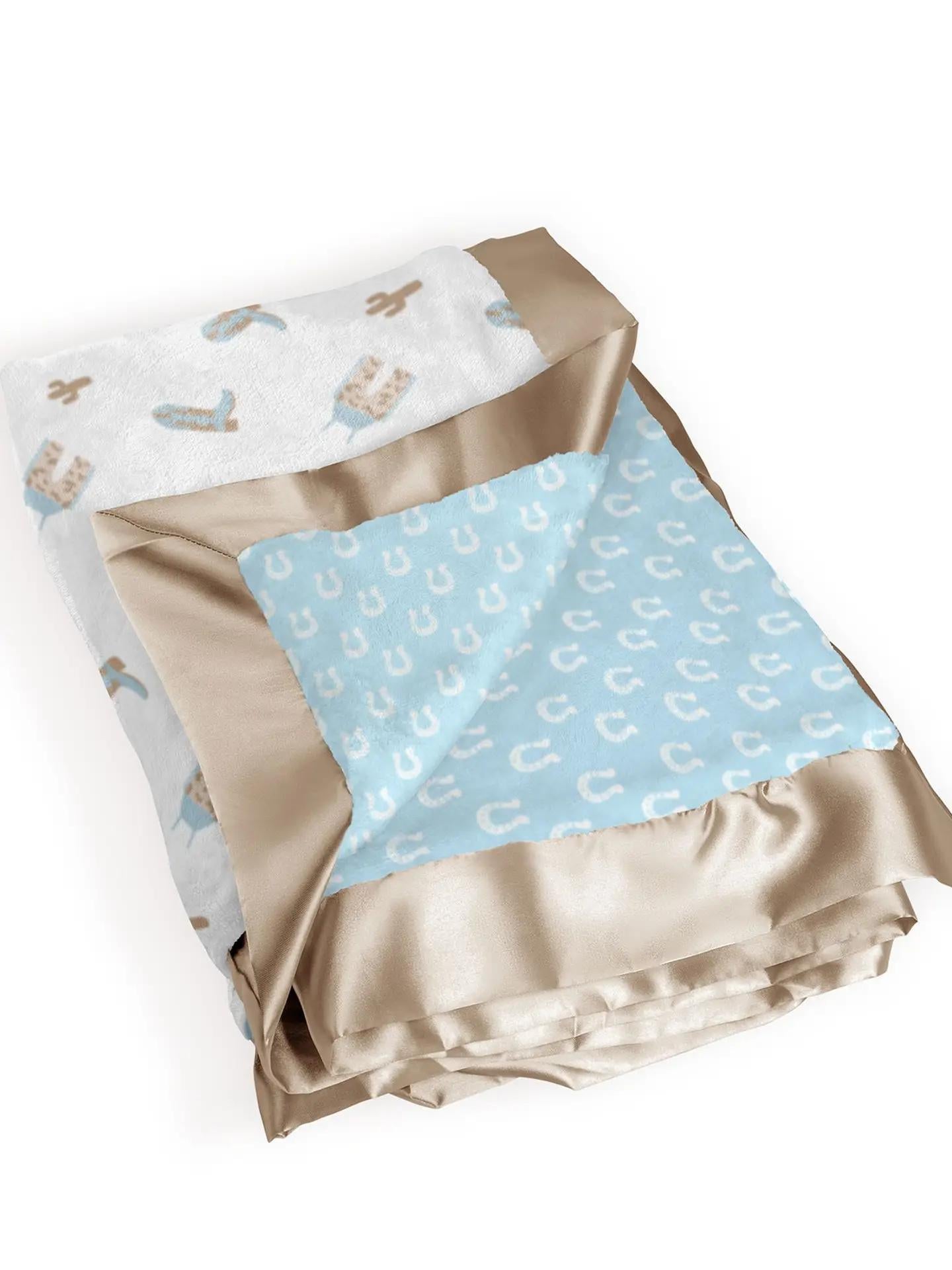 Reversible Baby Blanket Howdy Partner - Blue