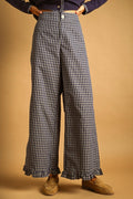 Ruffle Detail with Plaid Fabric Pants - Navy
