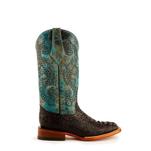 Ladies Print Caiman Stampede Blk/Turq S-Toe
