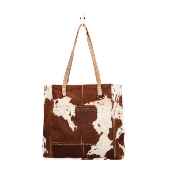 Myra CARAMEL FRONT POCKET HAIRON TOTE BAG - S-1428