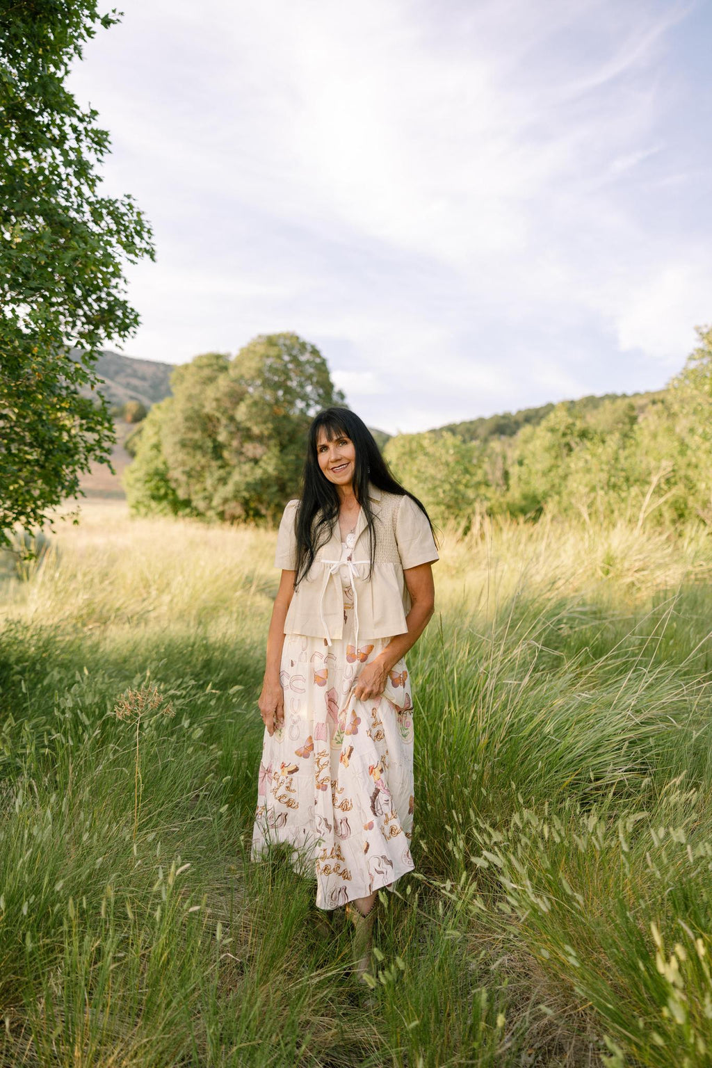 Western Print Dress - Cream
