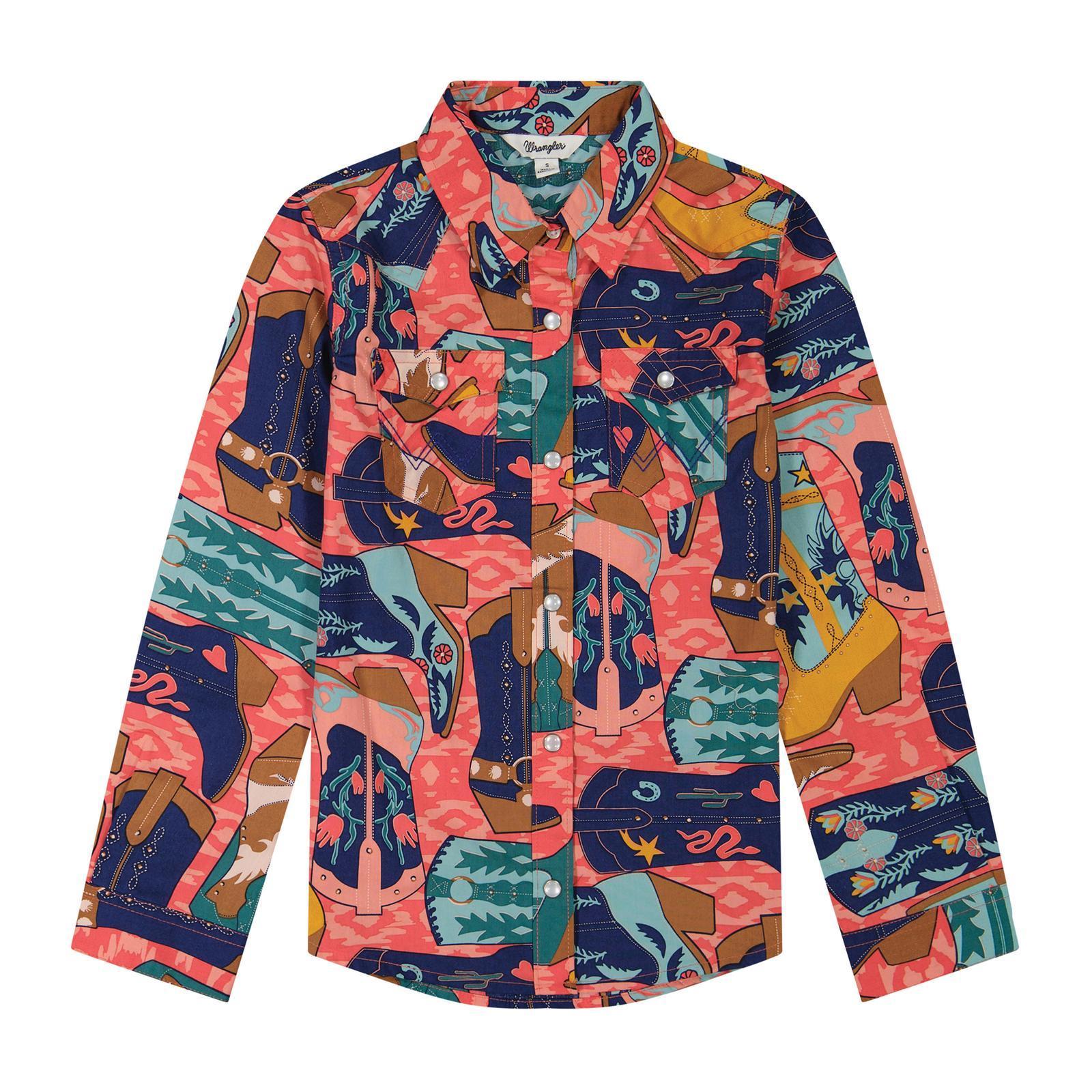 Wrangler® Girls Long Sleeve Snap Shirt - Pink