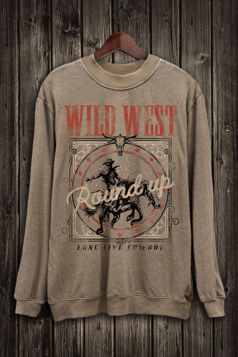 WILD WEST LONG LIVE COWBOY LONG SLEEVE SWEATSHIRT - MINERAL TAUPE
