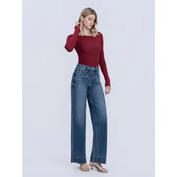 Super High Rise Trouser Hem Baggy Wide Leg Jeans