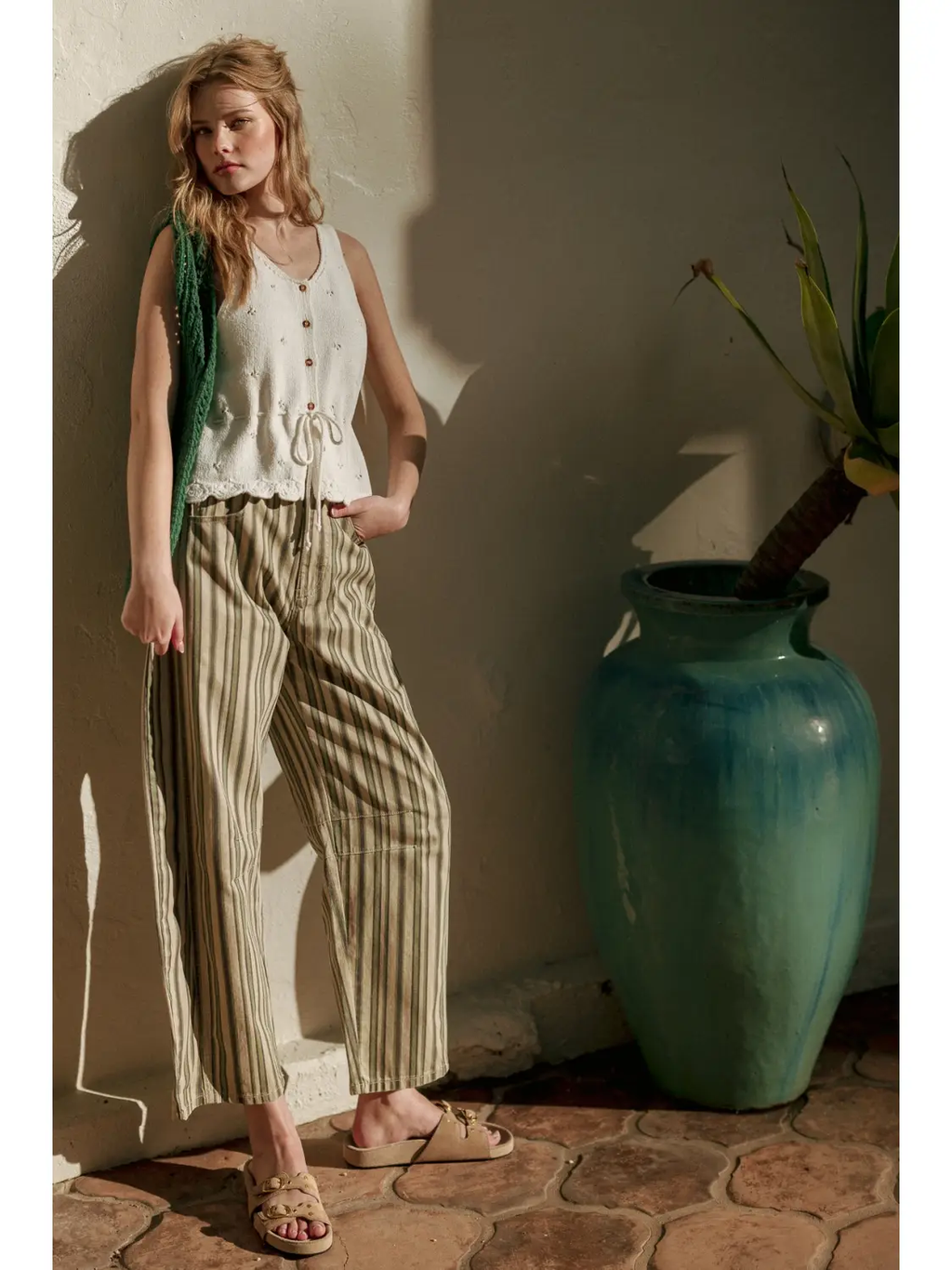 Multi Mix Stripe Printed Barrel Pants - BROWN MULTI