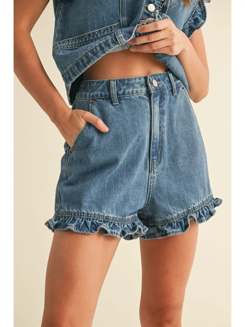 Ruffled Bottom Denim Shorts