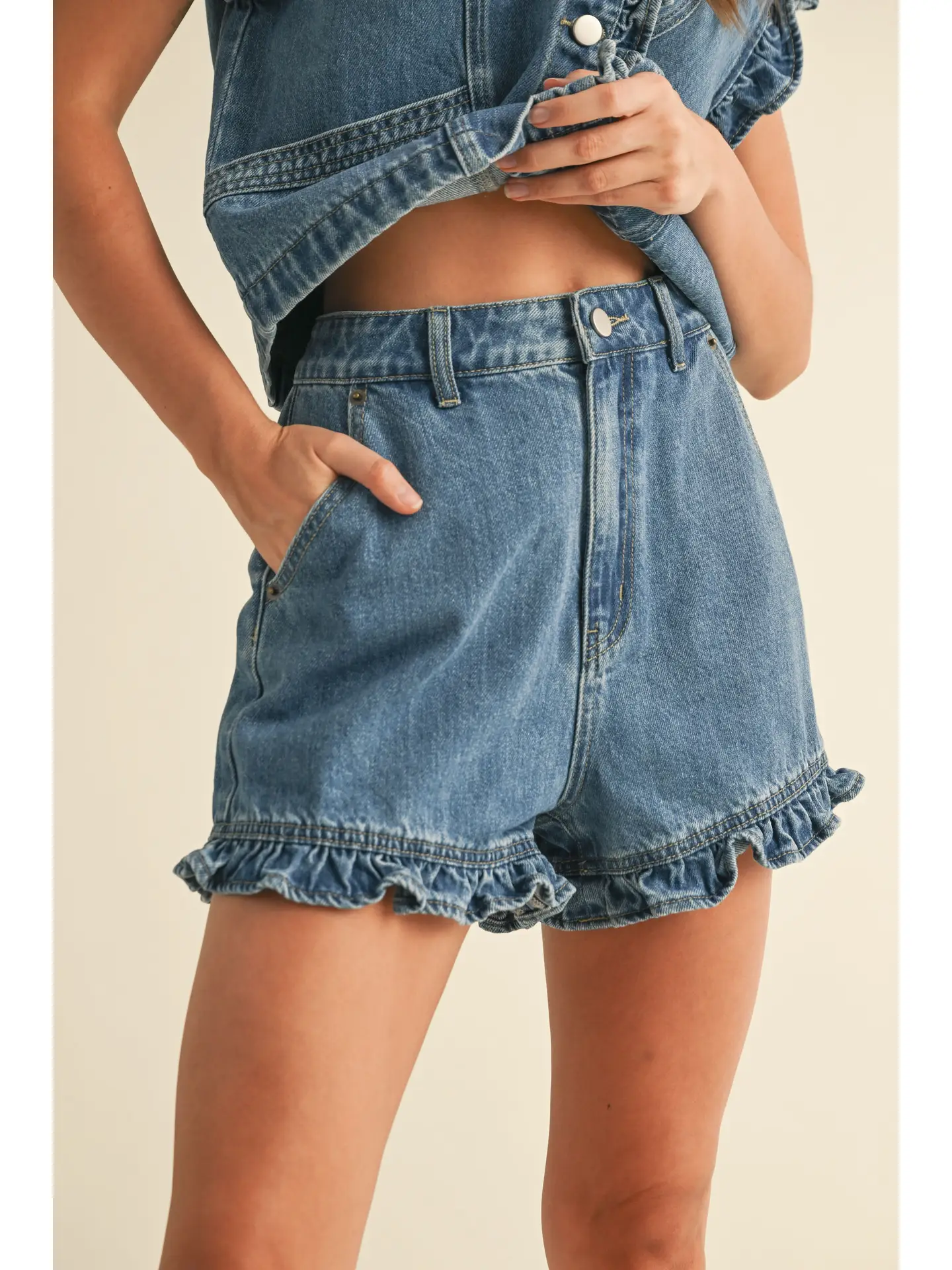 Ruffled Bottom Denim Shorts