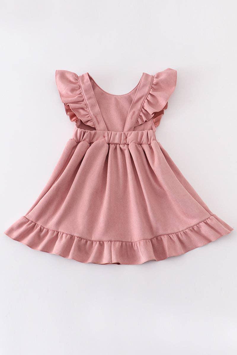 GIRLS PINK SUEDE RUFFLE GIRLS DRESS