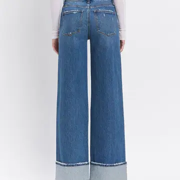 High Rise Cuffed Panel Baggy Wide Jeans - SHINE