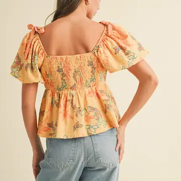 Exclusive Print Floral Peplum Waist Top - PAPAYA MULTI FLORAL