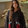 Knit Sweater Print Zip-Up Collar Neck Long Sleeve