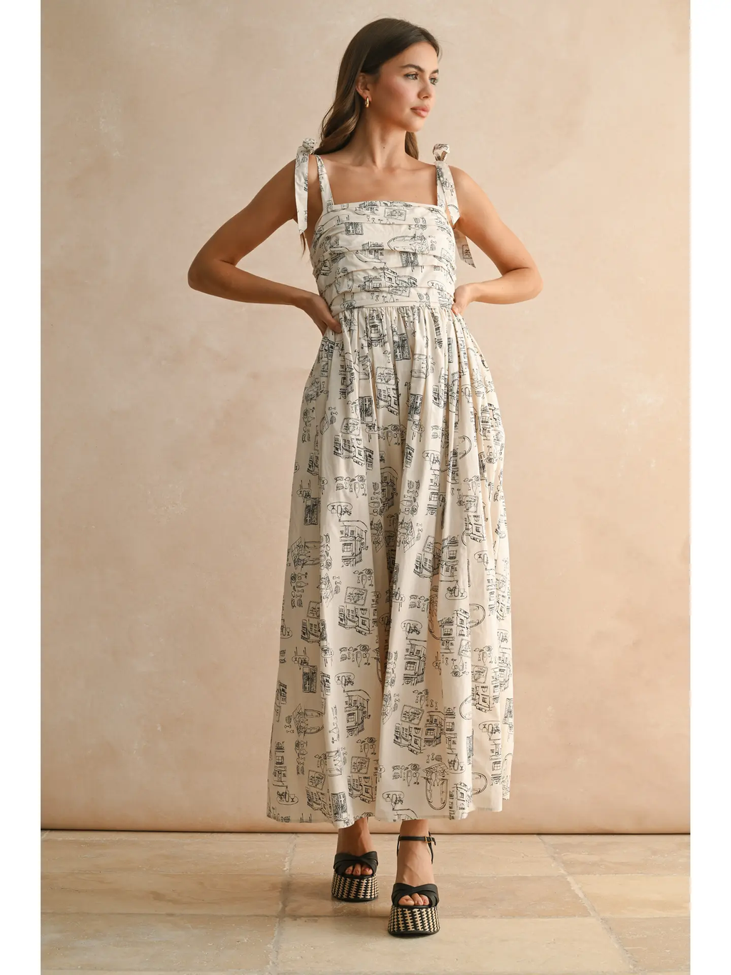Town Print Long Dress