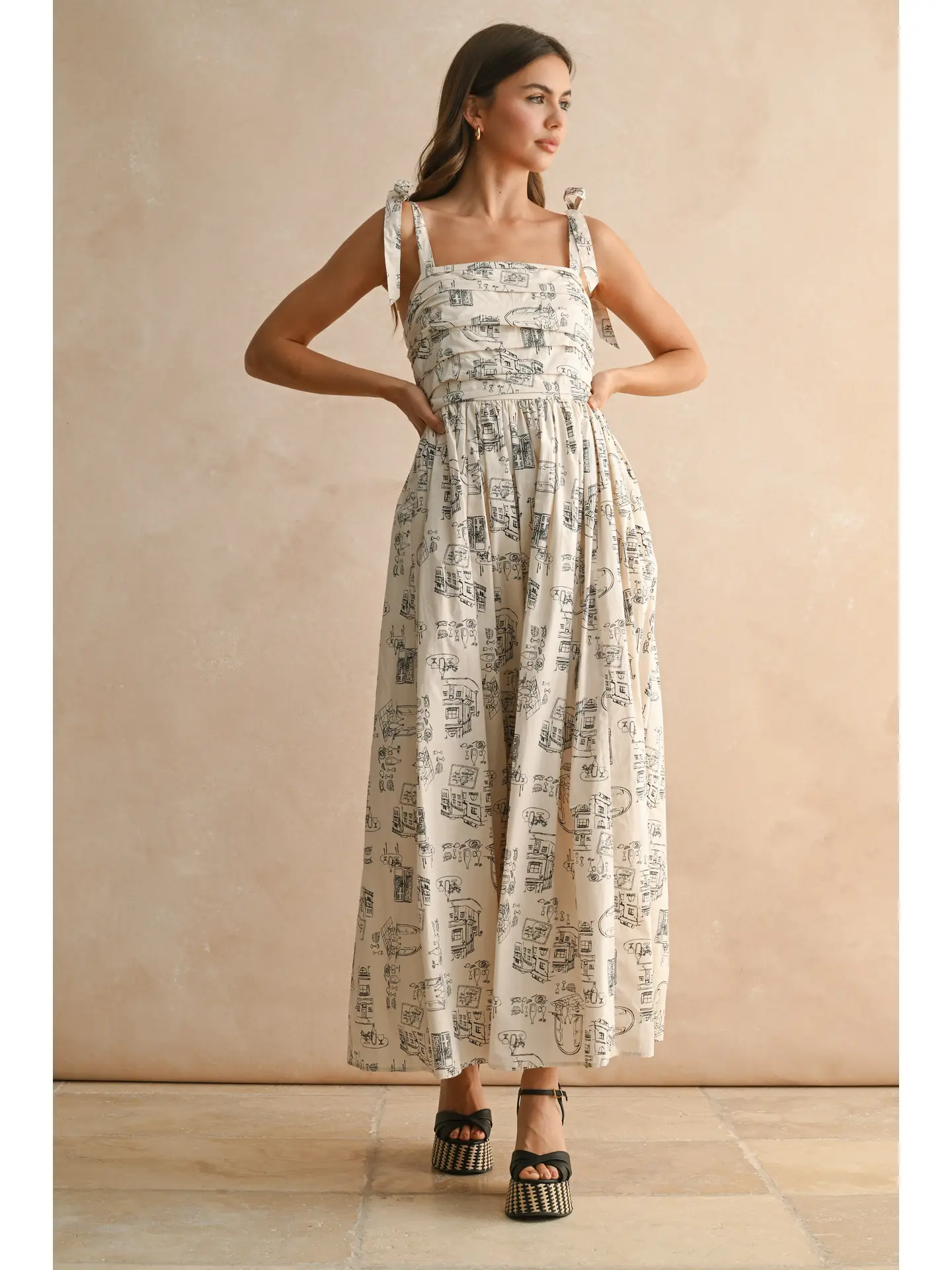 Town Print Long Dress