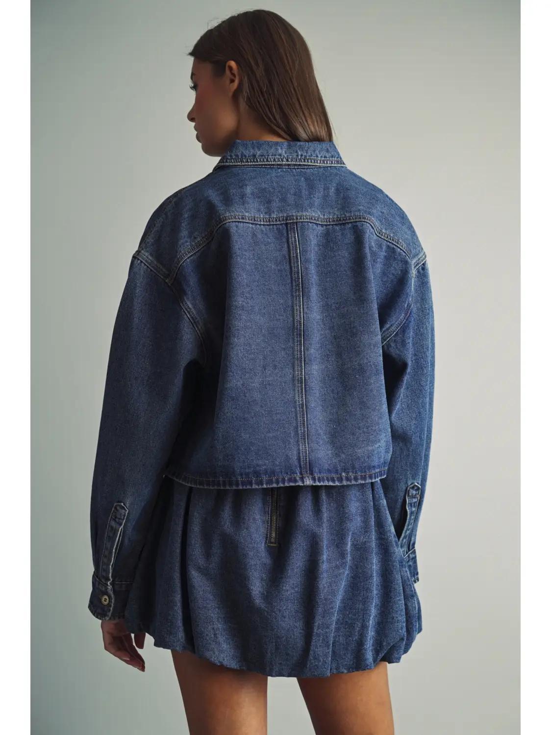 Indigo Denim Button Front Crop Shirts