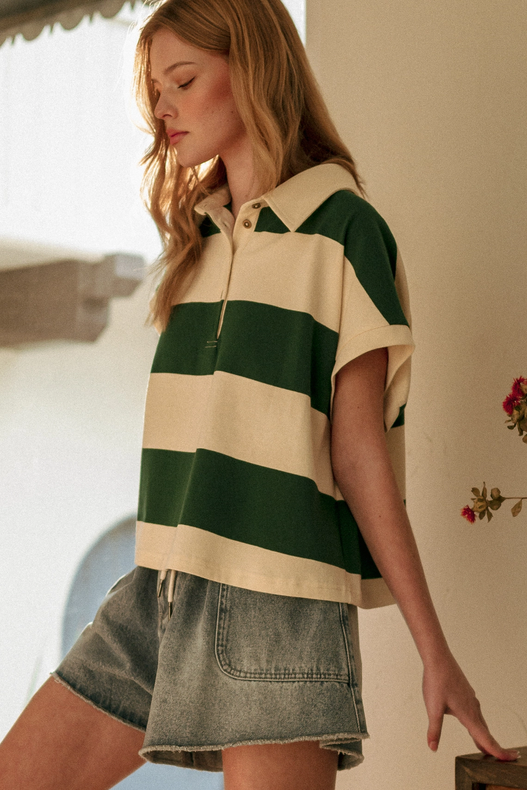 Wide Striped Sslv Polo Shirts - Green