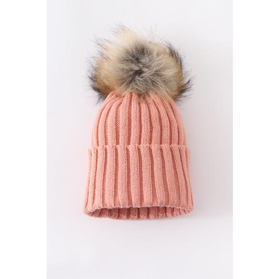 CORAL PINK KNIT POM POM BEANIE