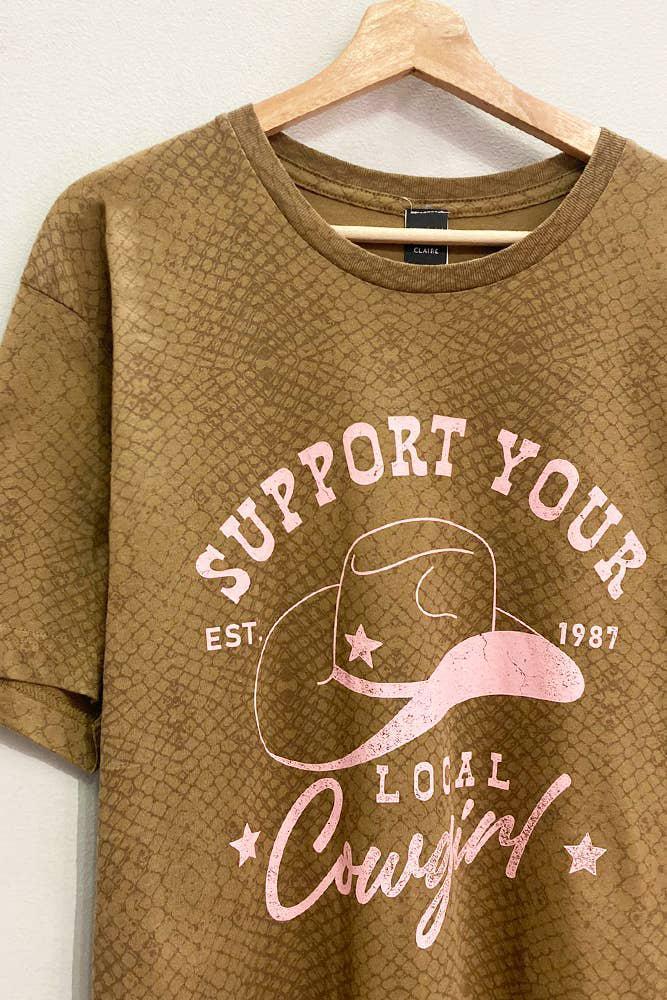 SUPPORT YOUR LOCAL COWGIRL T-SHIRT - BROWN MULTI (OVERSIZED)