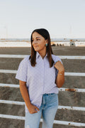 Textured Button Down Short Sleeve Pocket Shirt - Lavender