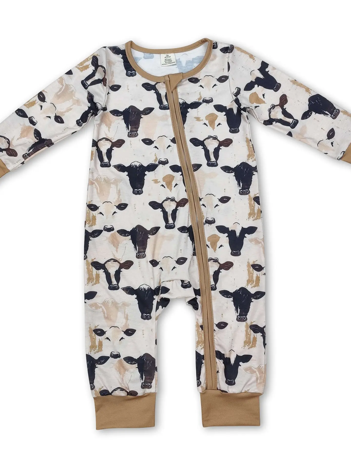 Long Sleeves Cows Baby Kids Zipper Romper