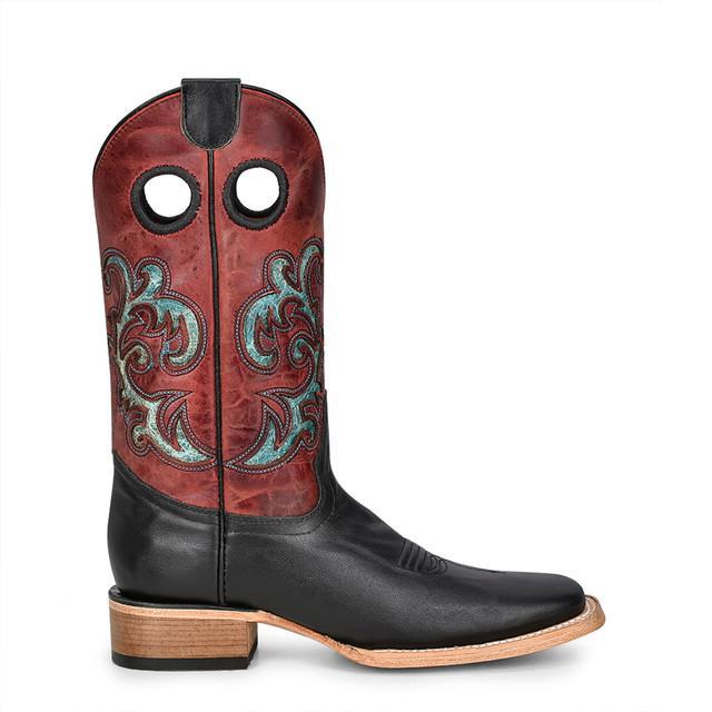 LD BLACK/RED INLAY & EMBROIDERY WIDE SQ. TOE L5909