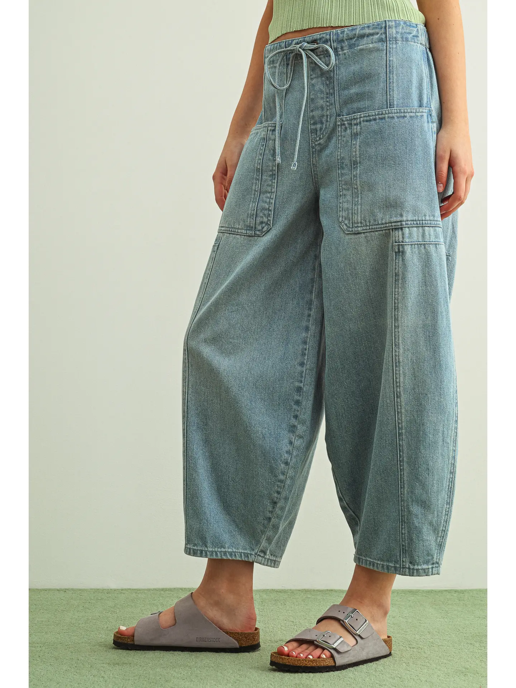 Soft Denim Barrel Pants with Self Belt