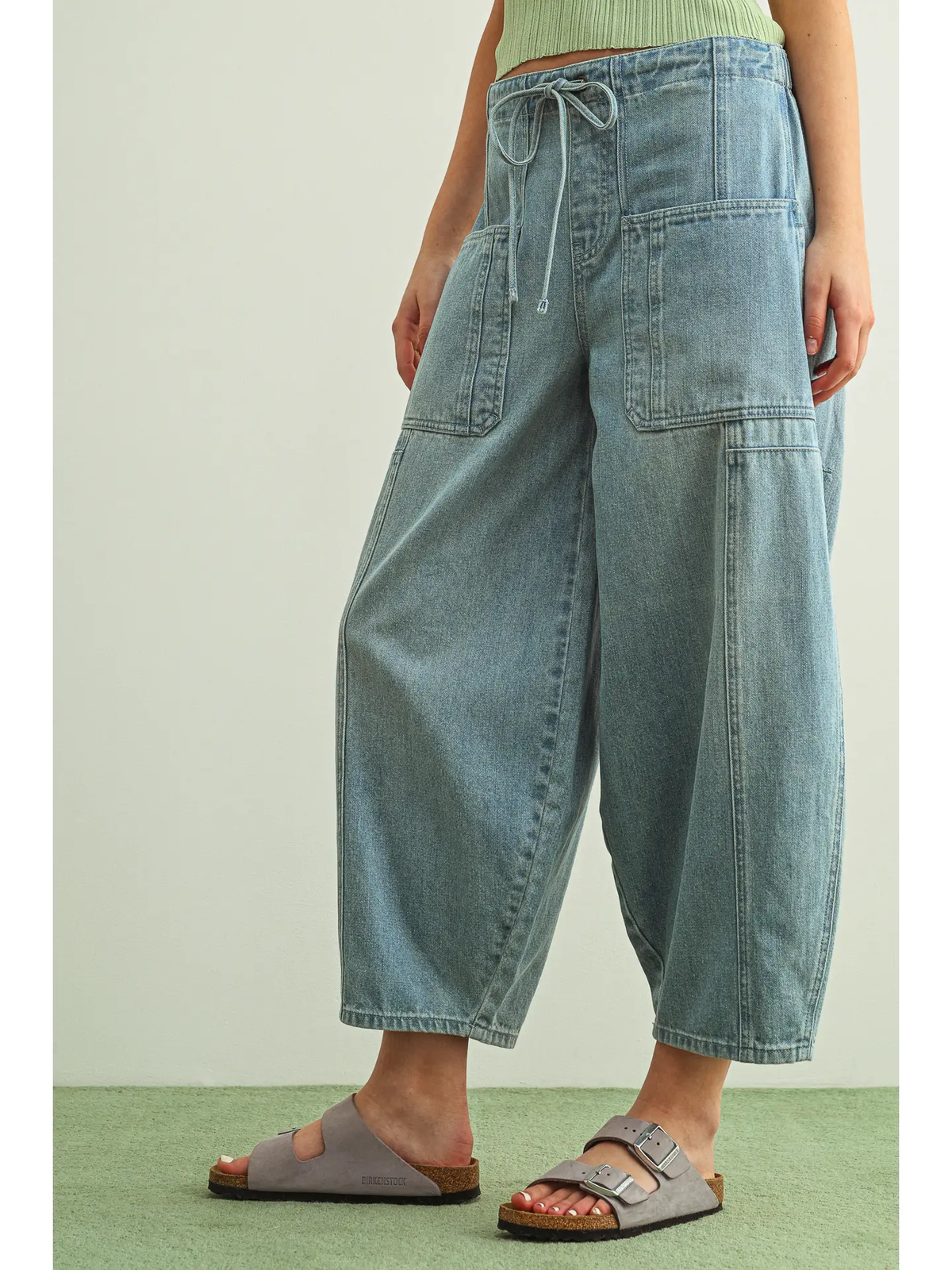 Soft Denim Barrel Pants with Self Belt