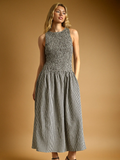 Mini Gingham Pattern Sleeveless Long Dress - BLACK